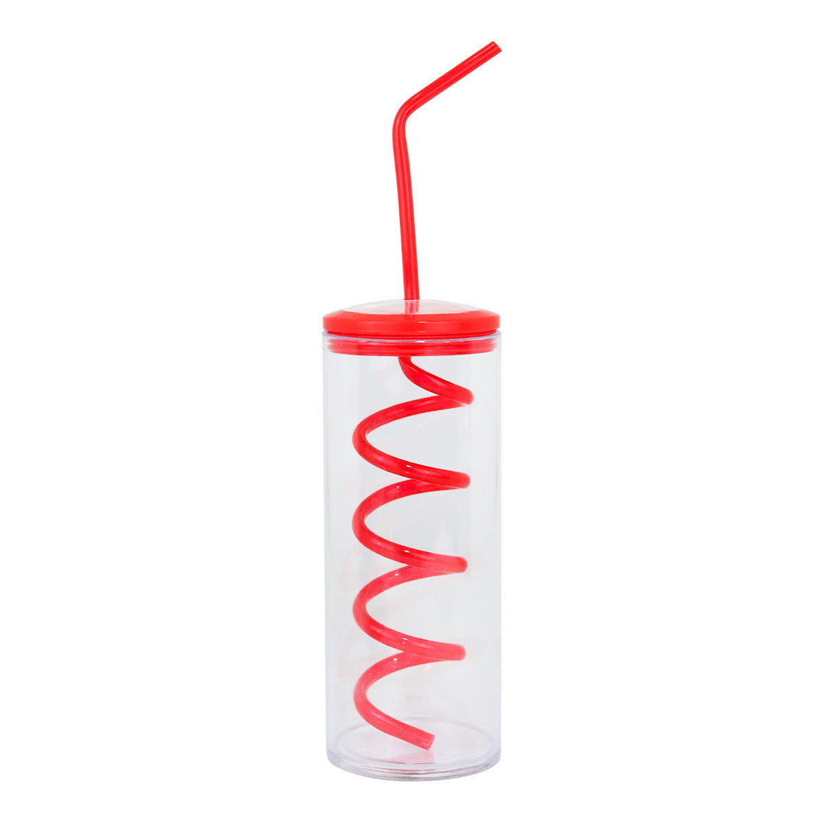 Vaso de Plástico con Tapa y Popote, Color Rojo 320 ml