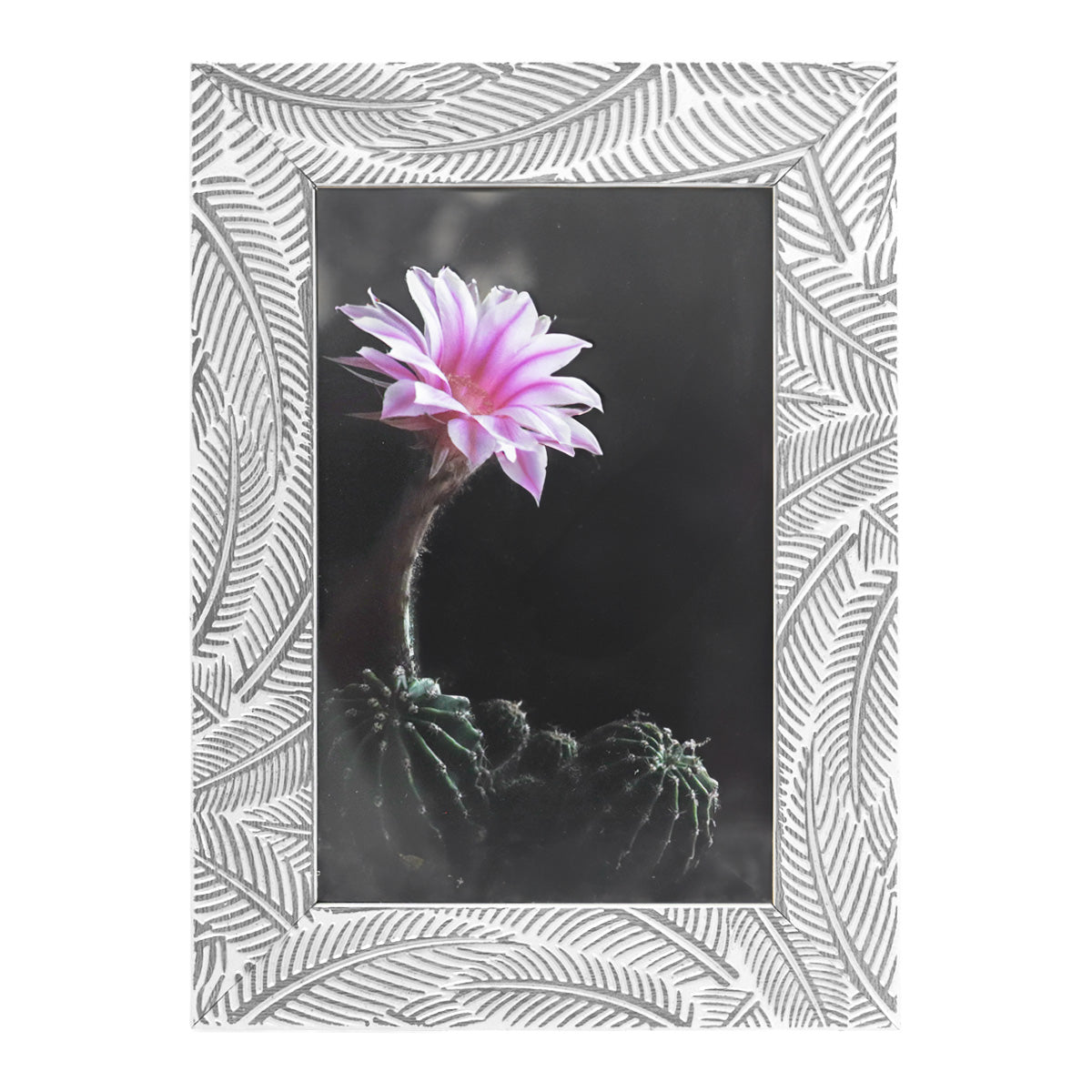 Portarretrato con Marco, Diseño Hojas, Color Gris, 10x15cm