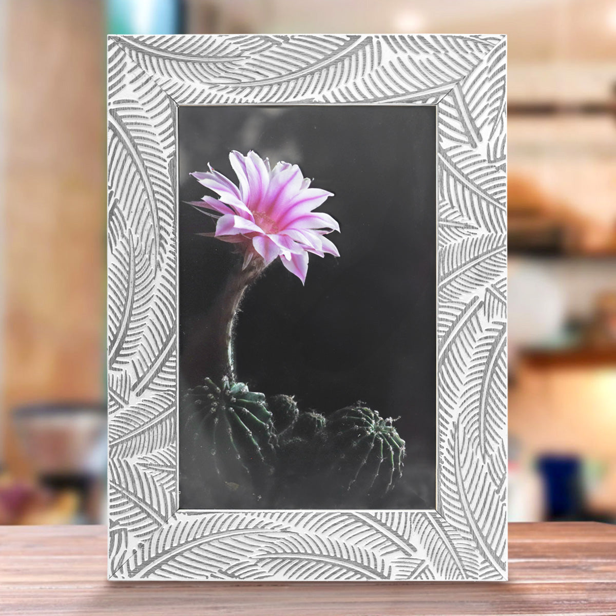 Portarretrato con Marco, Diseño Hojas, Color Gris, 10x15cm