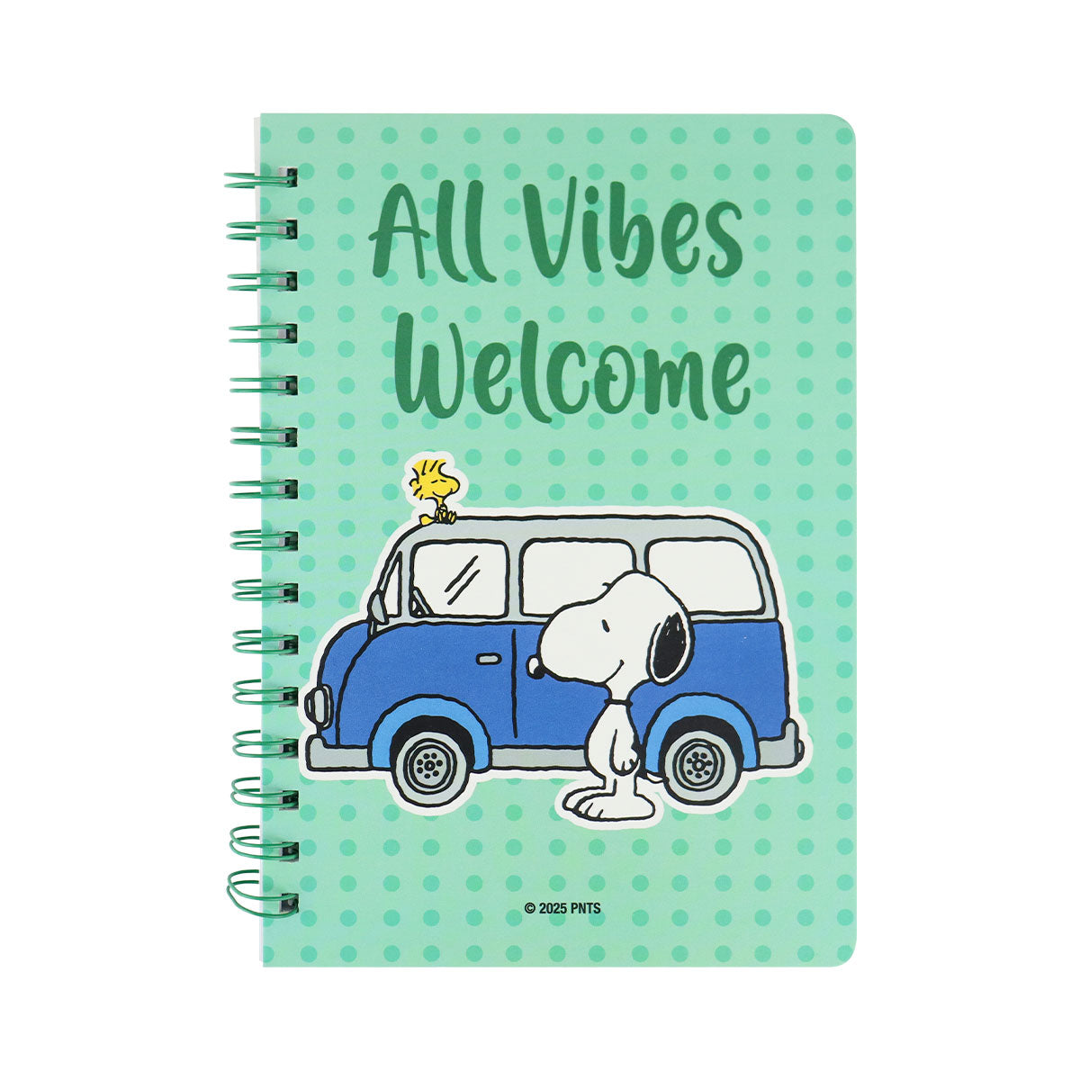 Libreta de Rayas "All Vibes Welcome" Snoopy, Color Menta