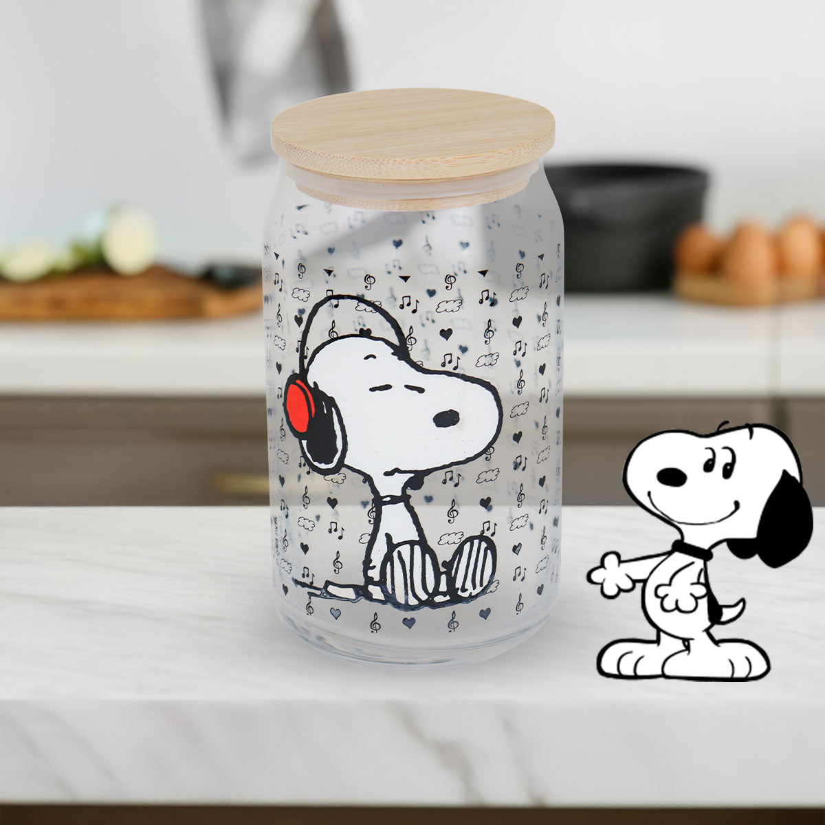 Vaso Cristal con Tapa, Snoopy, 500 ml