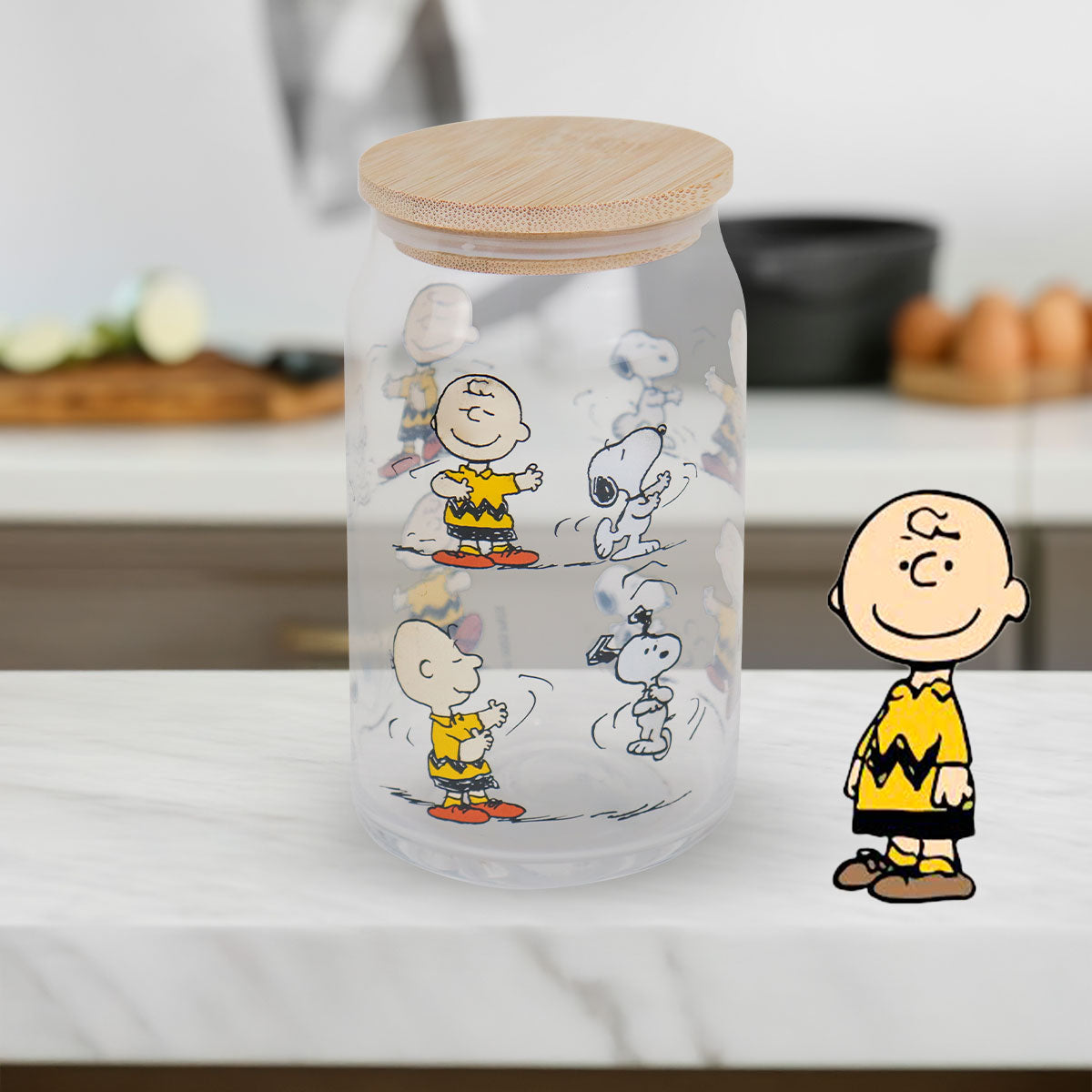 Vaso Cristal con Tapa, Peanuts, 500 ml