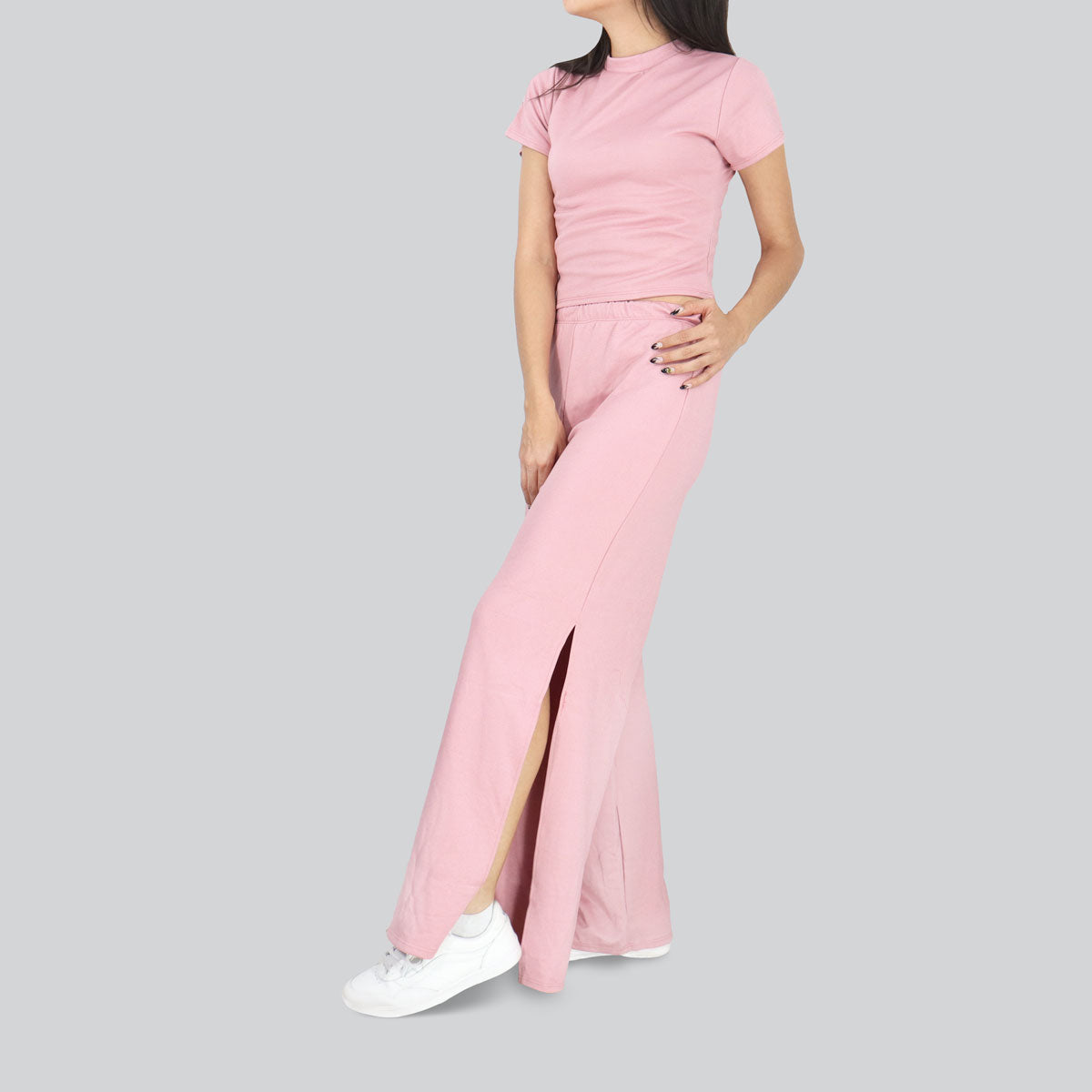 Conjunto Juvenil de Blusa y Pantalón con Abertura Lateral, color Rosa