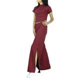 Conjunto Juvenil de Blusa y Pantalón con Abertura Lateral, color Vino