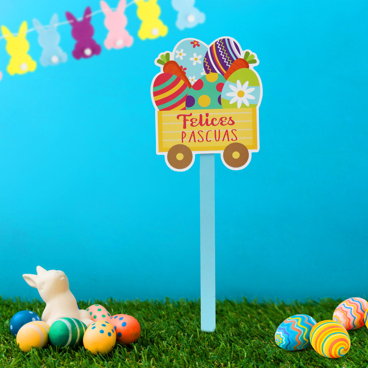 Estaca Decorativa "Felices Pascuas" Diseño Huevitos