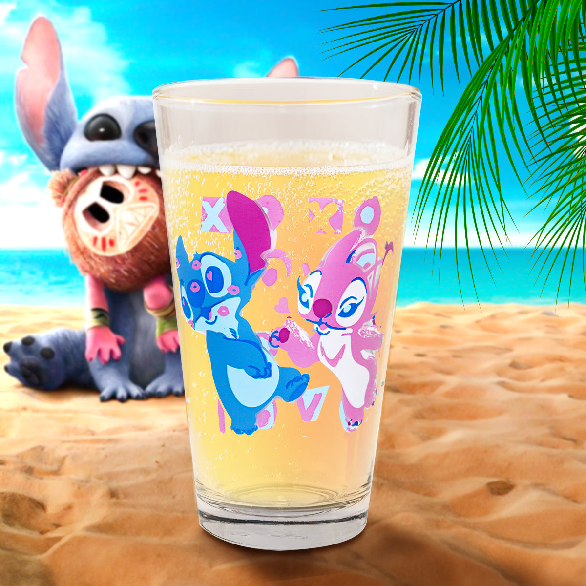 Vaso Cristal Transparente, Diseño Stitch, 414 ml