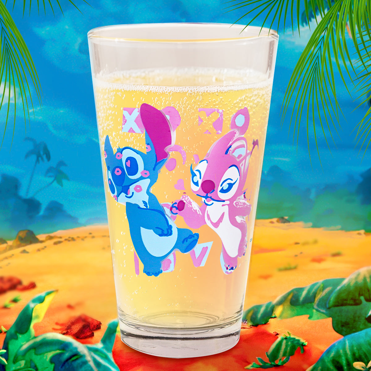 Vaso Cristal Transparente, Diseño Stitch, 414 ml