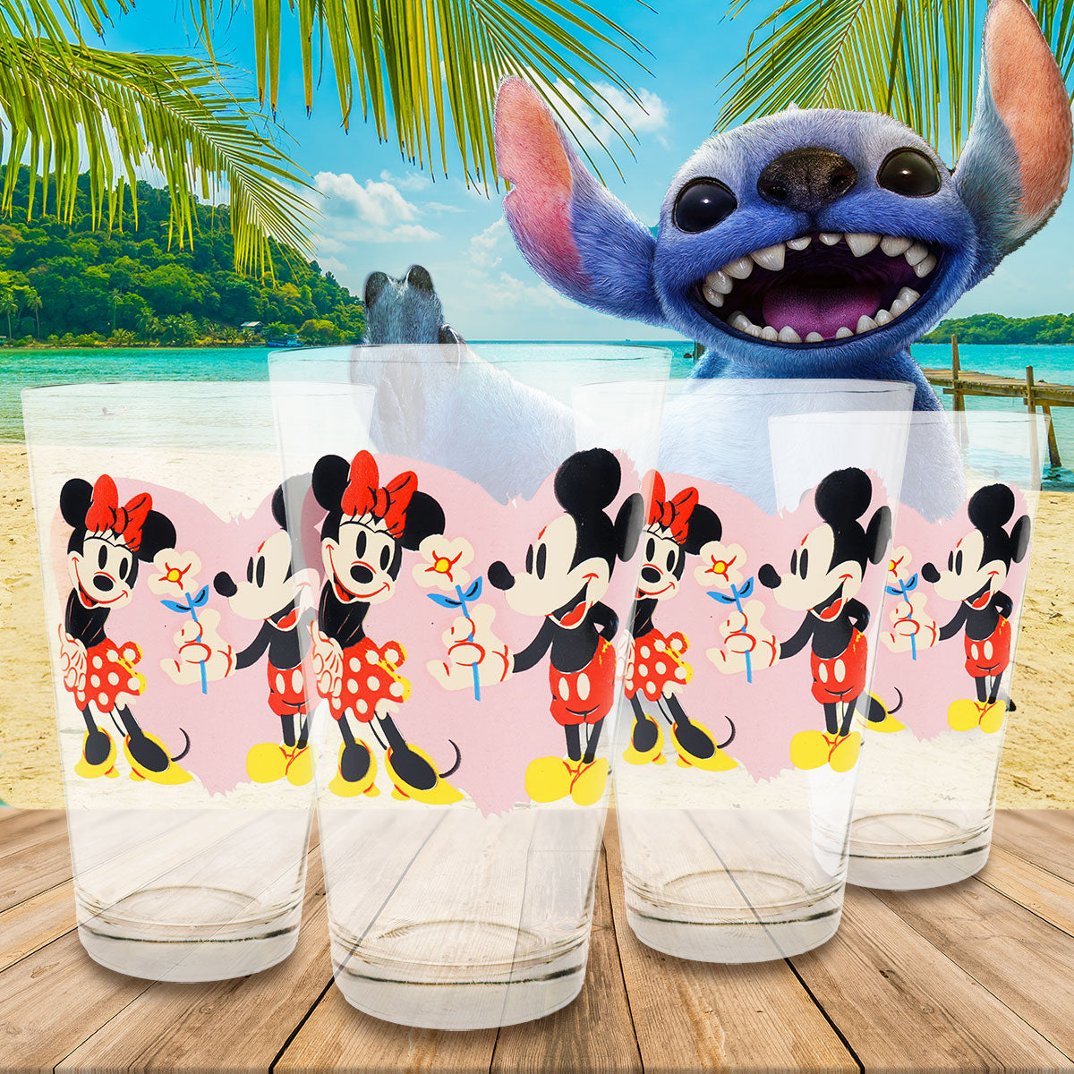 Vasos de Cristal Mickey & Minnie, 4 pzas