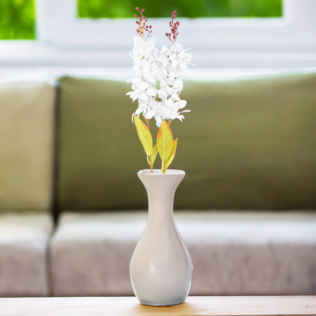 Vara de Flor Artificial Decorativa, Color Blanco, 57 cm