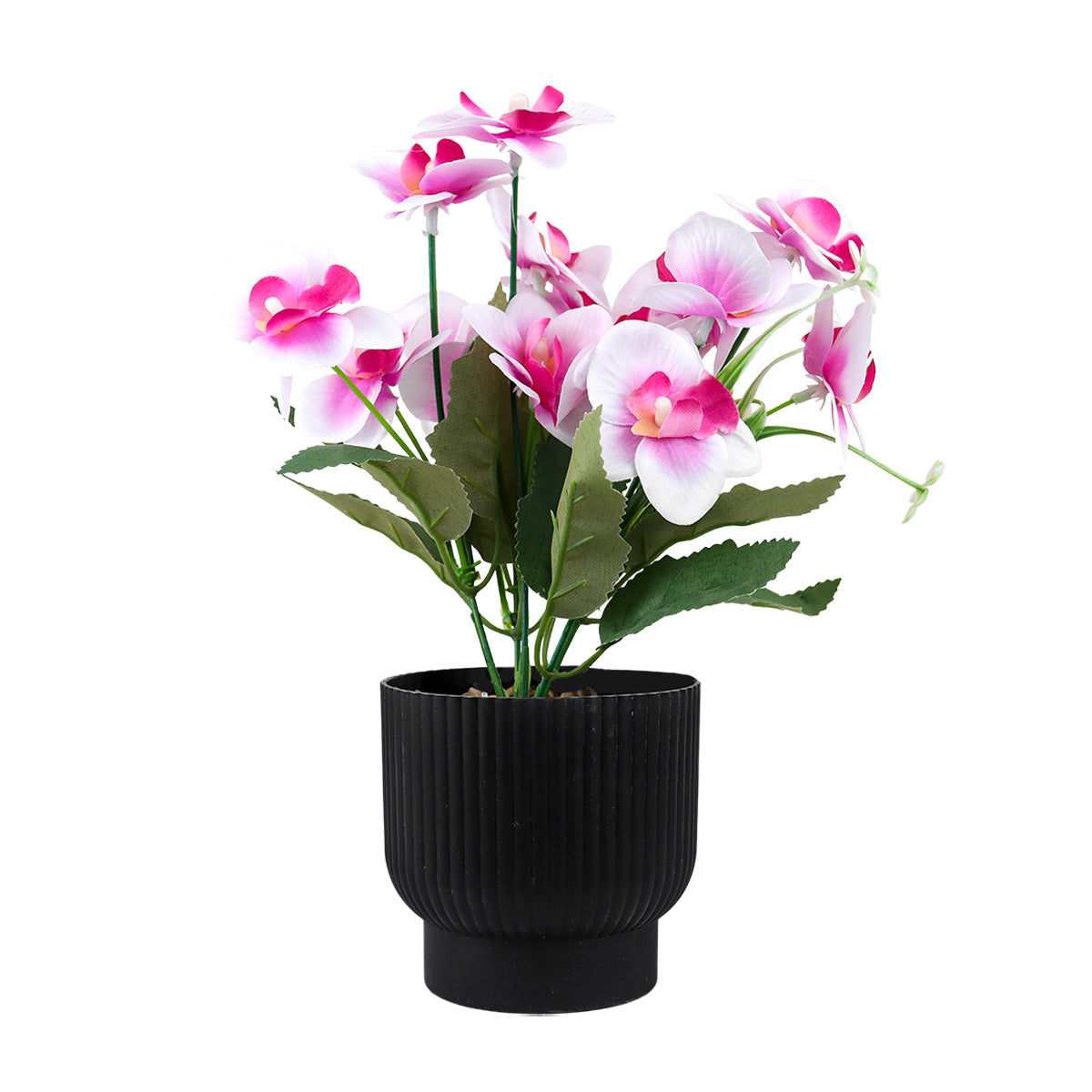 Maceta con Flor Artificial, Color Rosa con Blanco, 25 cm
