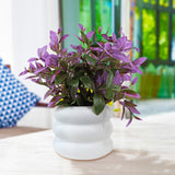 Maceta Blanca con Flor Artificial Color Morado