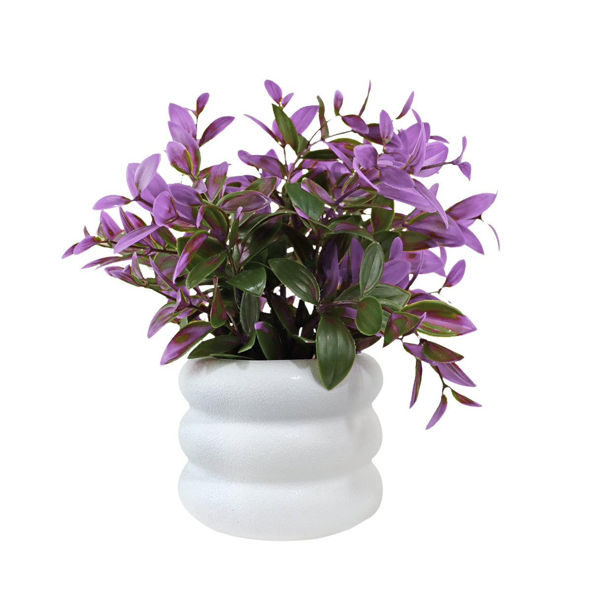 Maceta Blanca con Flor Artificial Color Morado