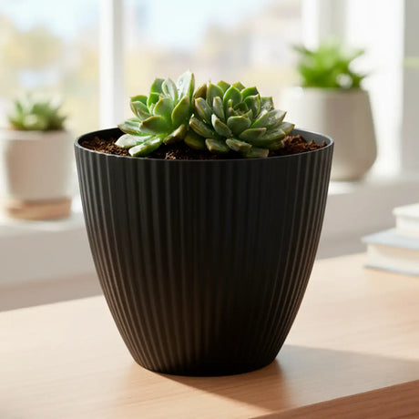 Maceta de Plástico, Textura, Color Negro, 15x13 cm