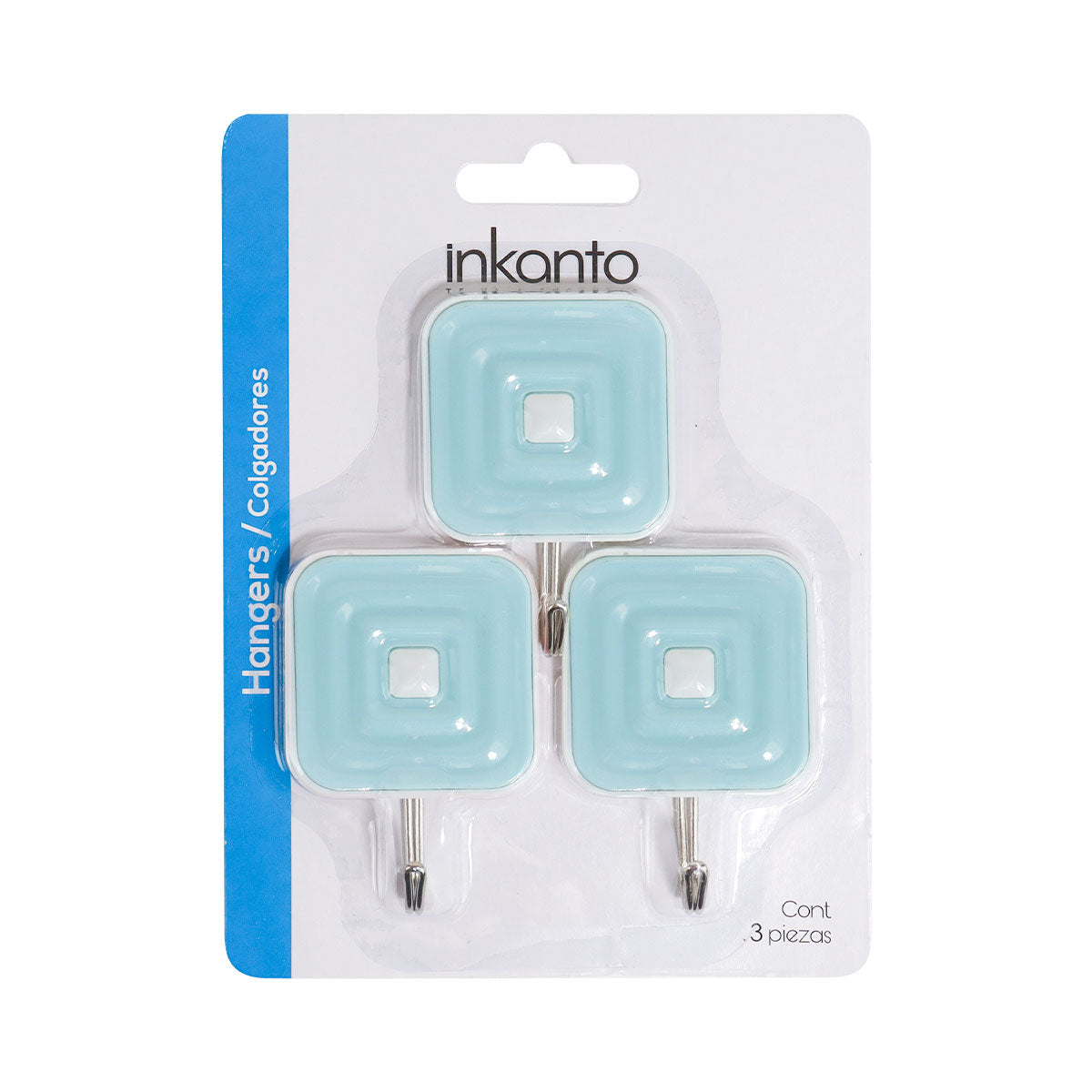 Colgadores Metálicos Cuadrados Autoadhesivos, Color Azul, 3 pzas