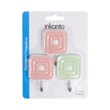 Colgadores Metálicos Cuadrados Autoadhesivos, Color Rosa y Verde, 3 pzas