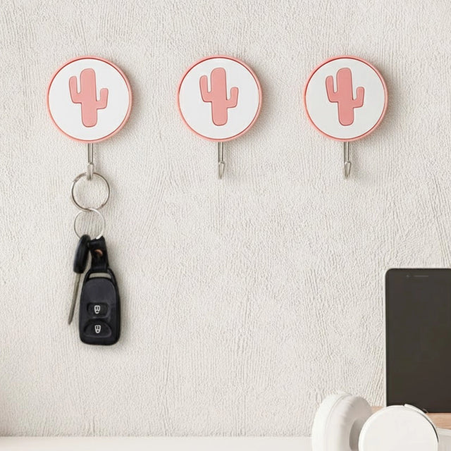 Colgadores Metálicos Autoadhesivos, Nopal, Color Rosa, 3 pzas