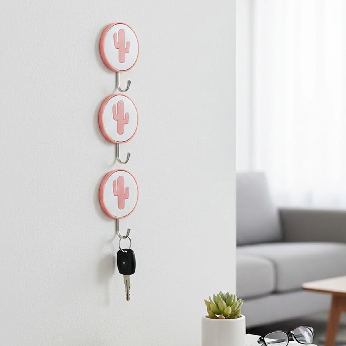 Colgadores Metálicos Autoadhesivos, Nopal, Color Rosa, 3 pzas