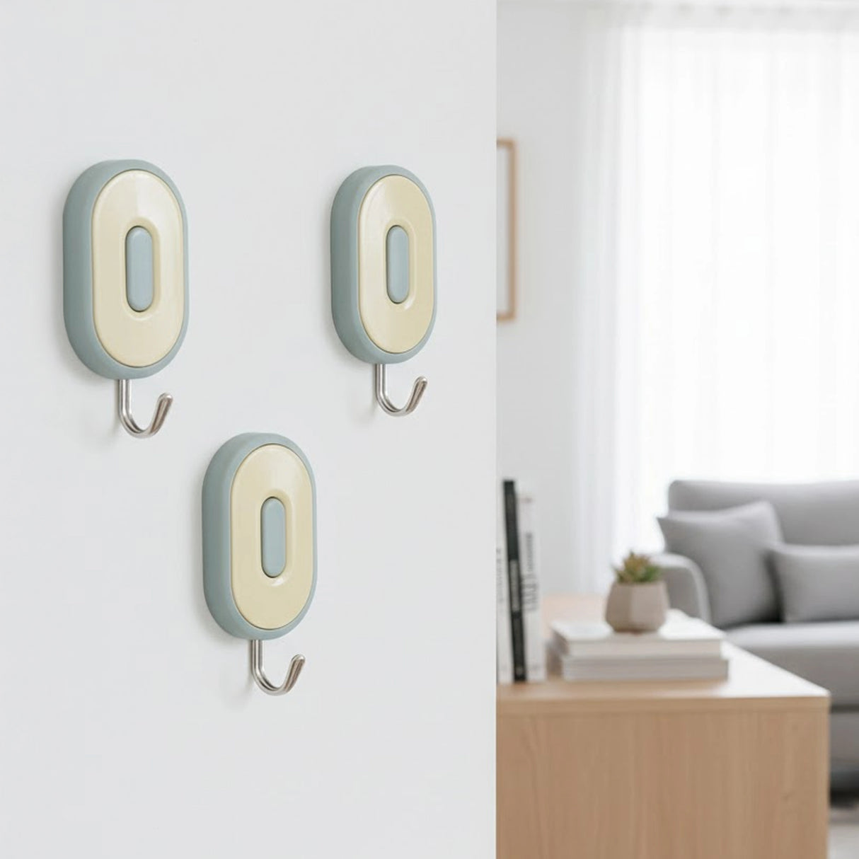 Colgadores Metálicos Ovalados Autoadhesivos, Color Verde, 3 pzas