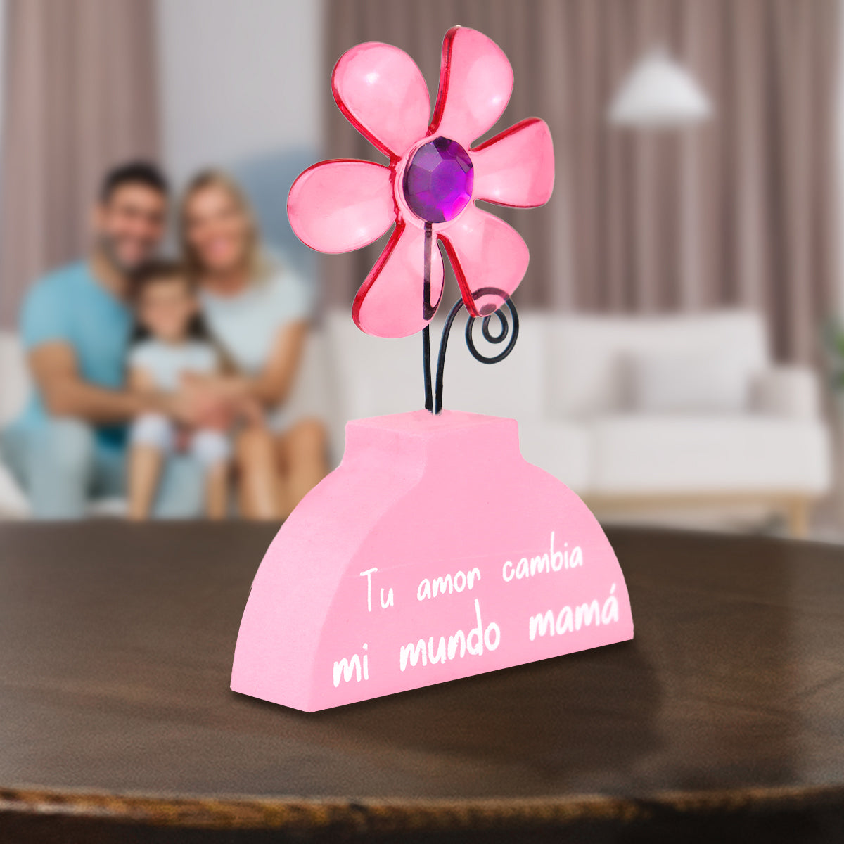 Flor Decorativa para Mesa, "Tu amor cambia mi mundo mamá", Color Rosa