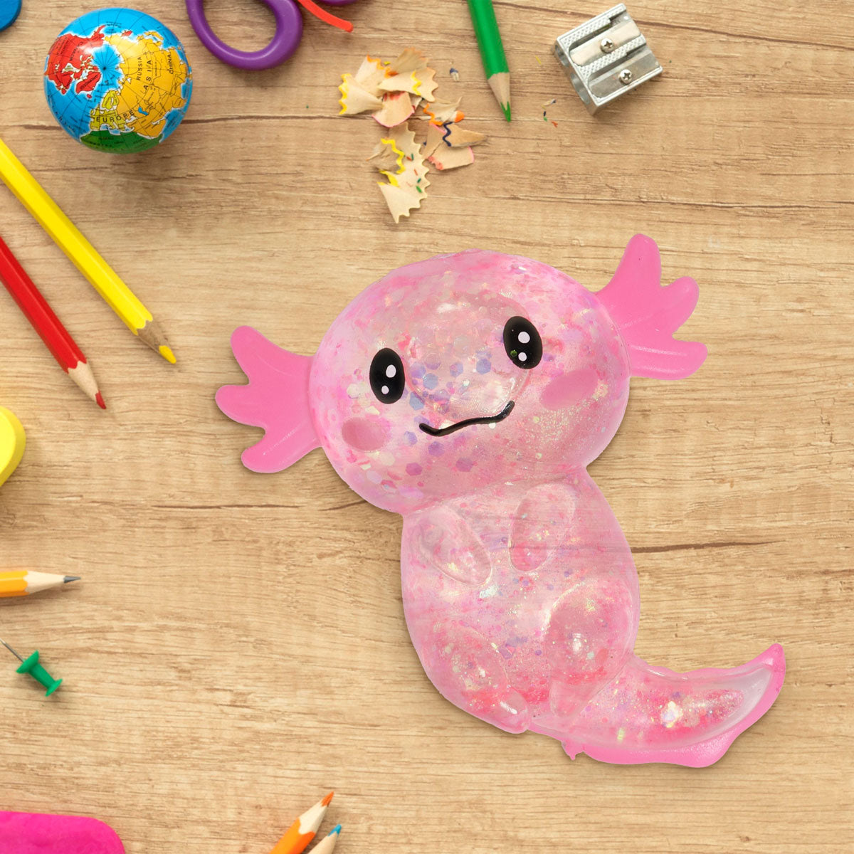 Squishy Ajolote con Glitter, Color Rosa