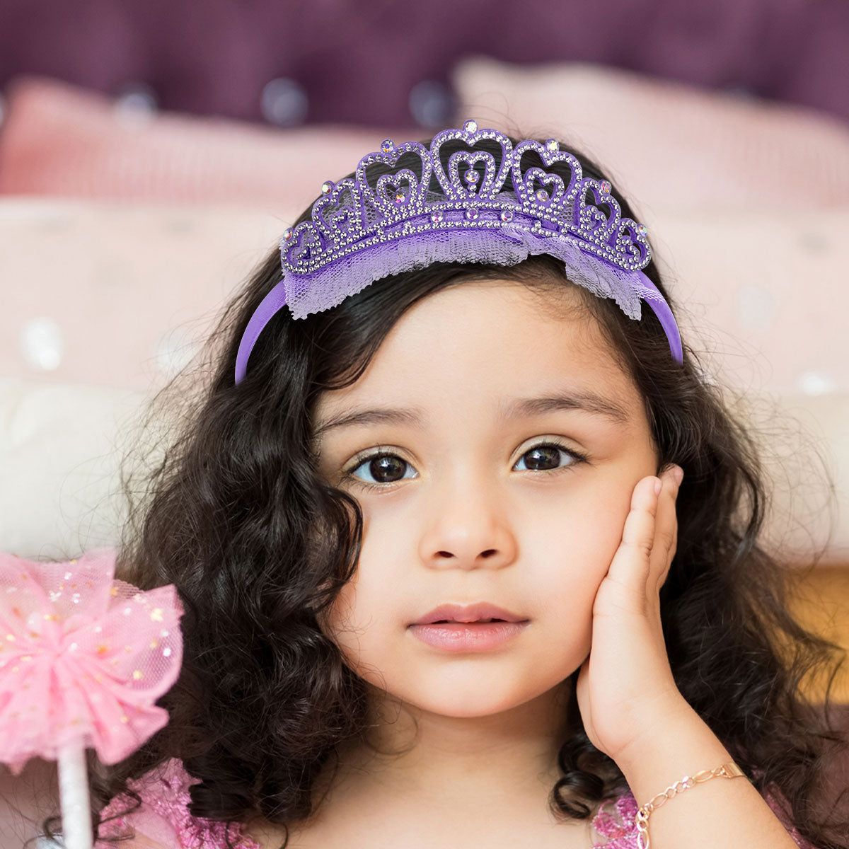 Corona de Princesa, Diseño Corazones, Color Lila