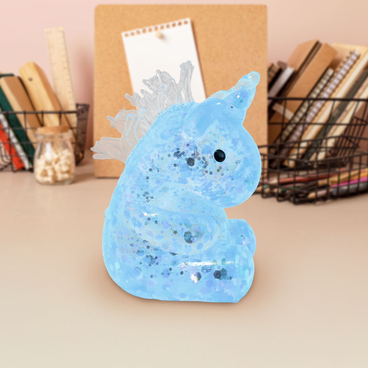 Squishy Unicornio con Glitter, Color Azul
