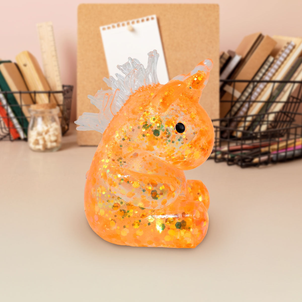 Squishy Unicornio con Glitter, Color Naranja