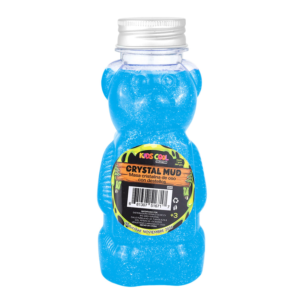 Slime Cristalino, Envase Oso, Color Azul
