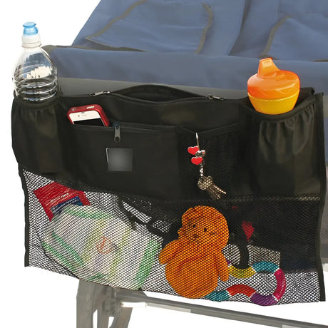 Organizador Doble para Cochecito con Compartimento de Malla, Color Negro