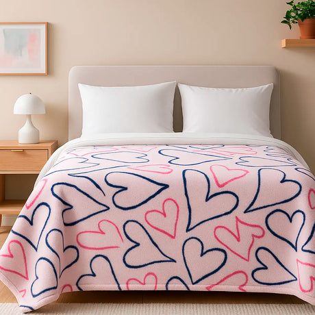 Manta de Felpa, Diseño Corazones, Color Rosa, Room Essentials