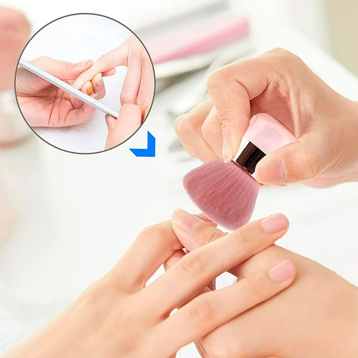 Brocha Redonda Rosa Multifuncional para Maquillaje y Manicura
