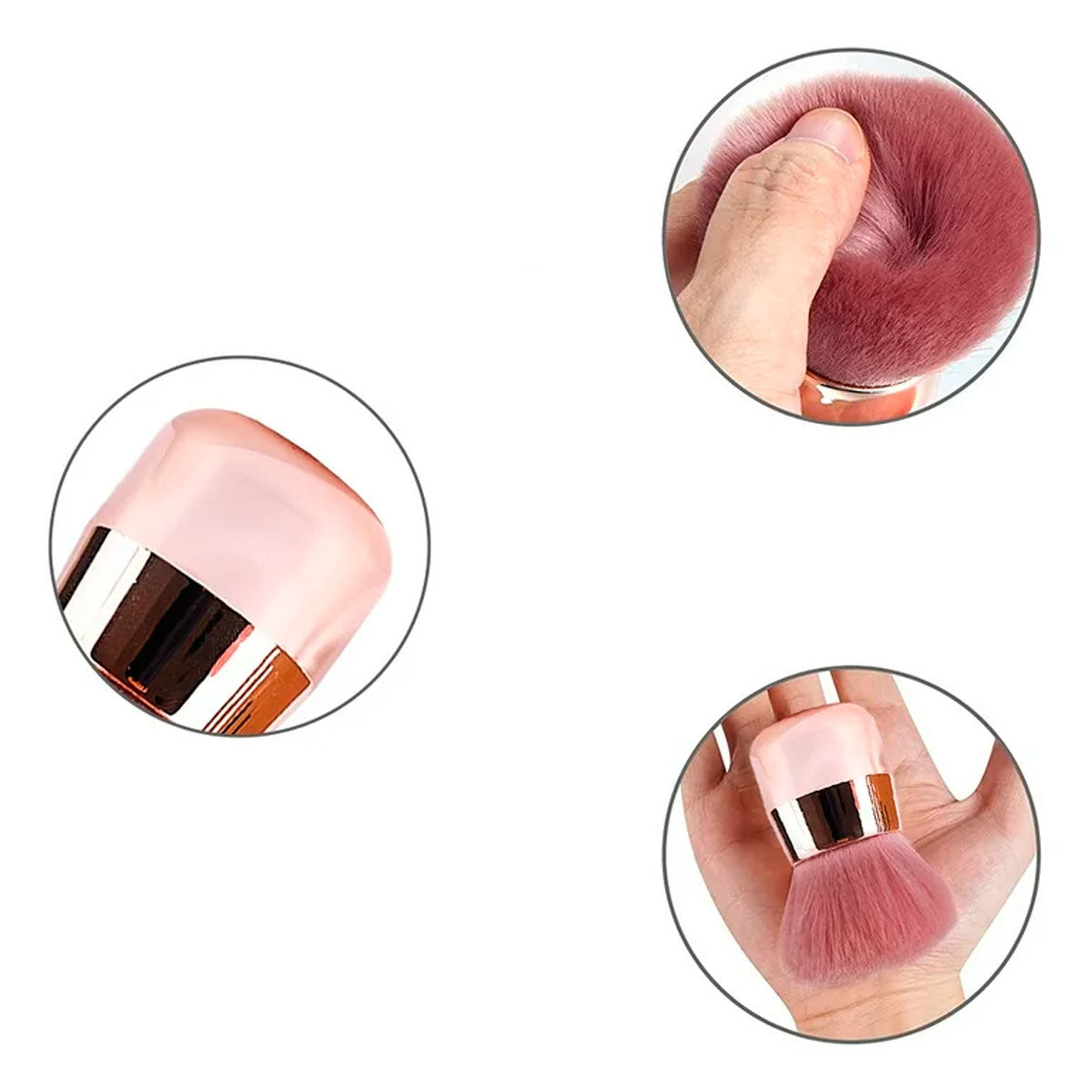 Brocha Redonda Rosa Multifuncional para Maquillaje y Manicura