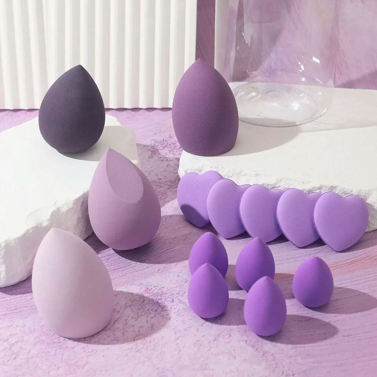 Kit de Esponjas y Borlas de Maquillaje, Color Morado