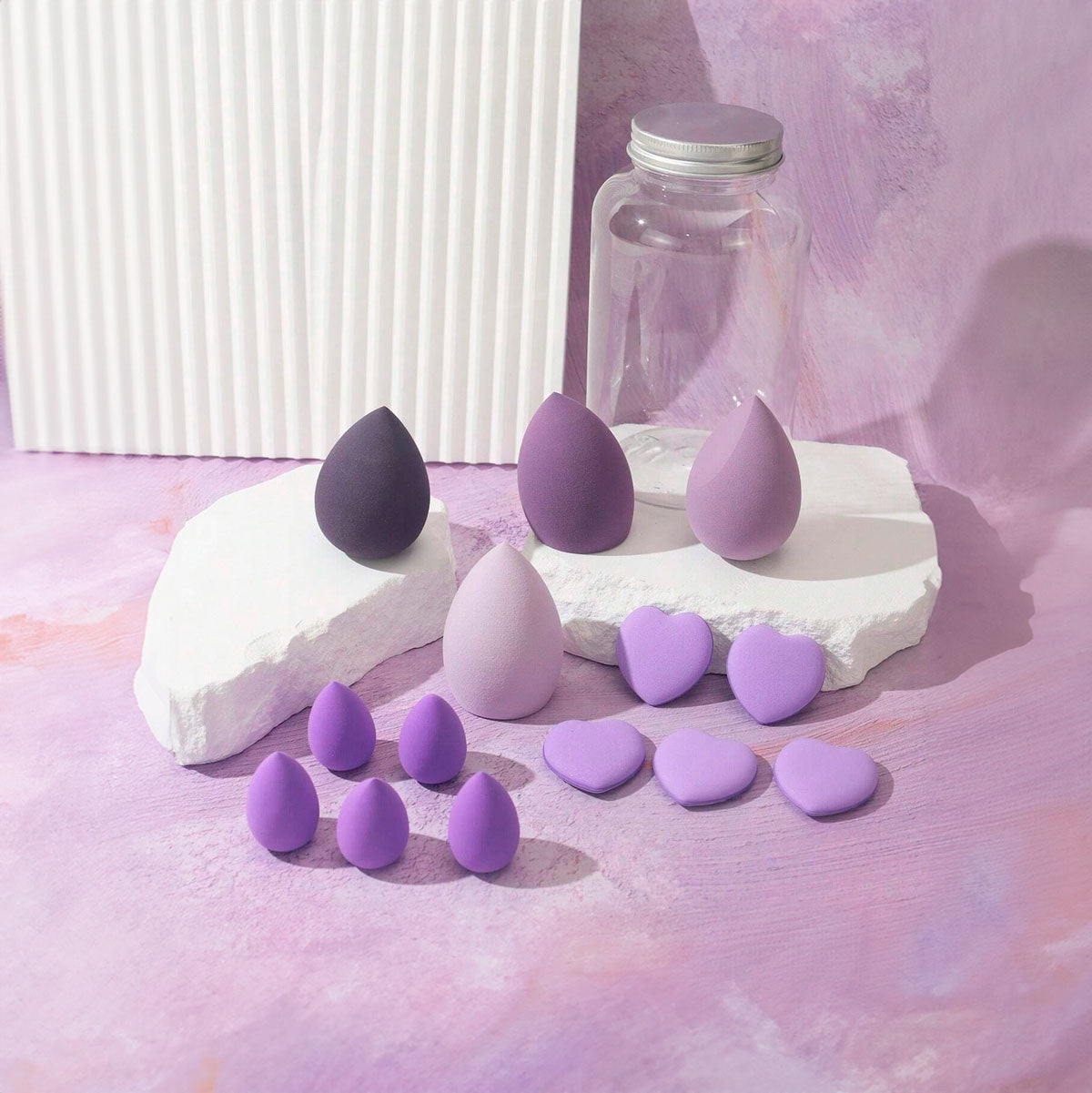 Kit de Esponjas y Borlas de Maquillaje, Color Morado