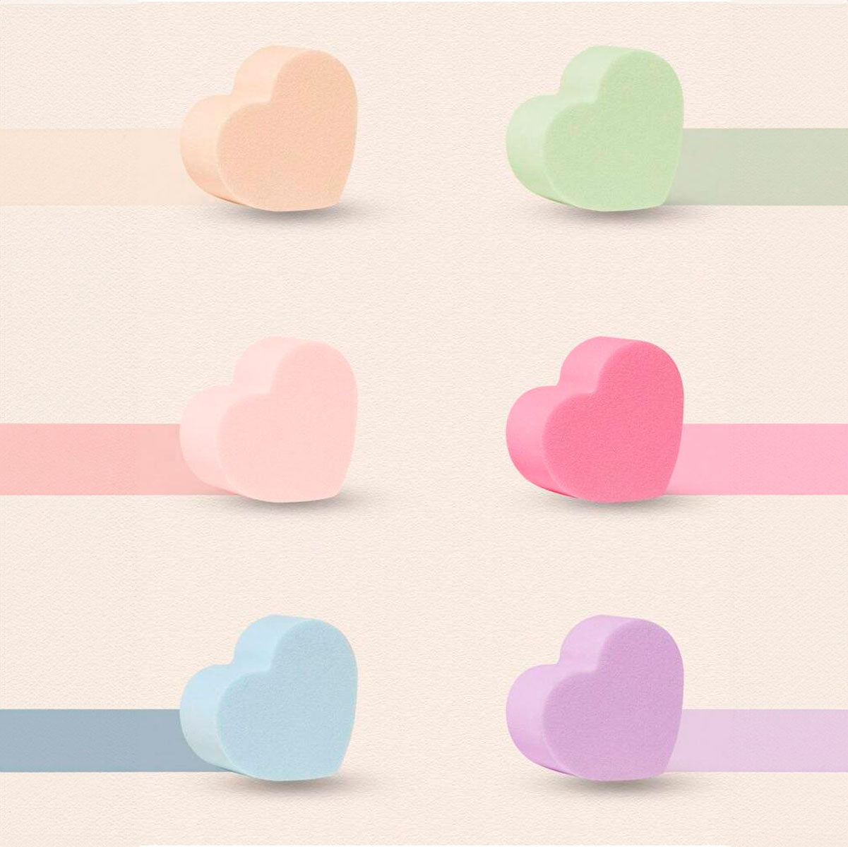 Esponjas de Maquillaje en Forma de Corazón, 6 pzas, Colores