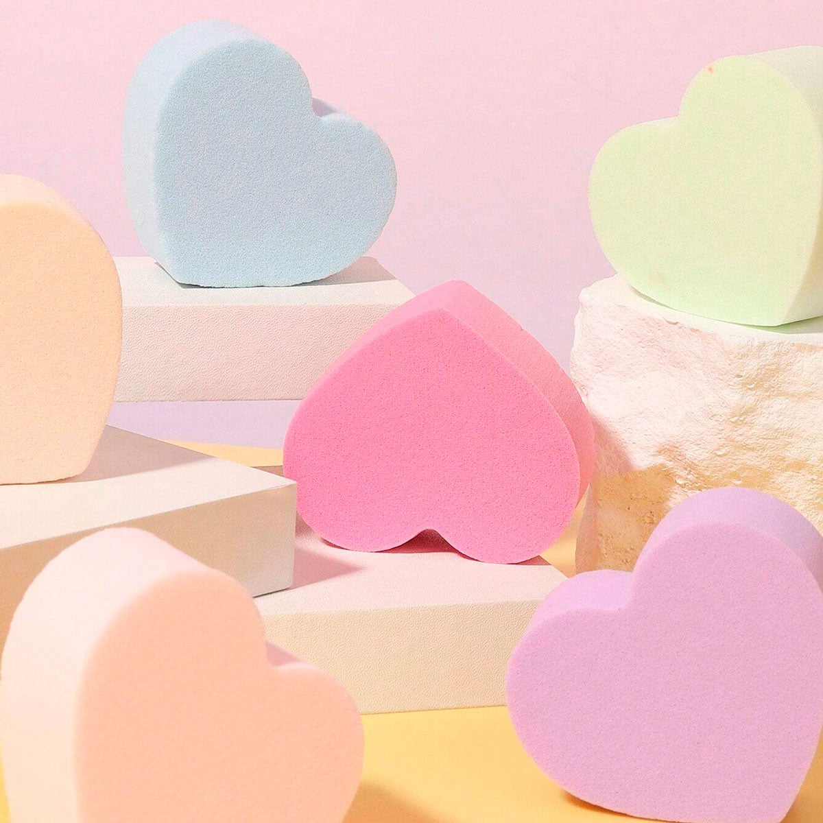 Esponjas de Maquillaje en Forma de Corazón, 6 pzas, Colores