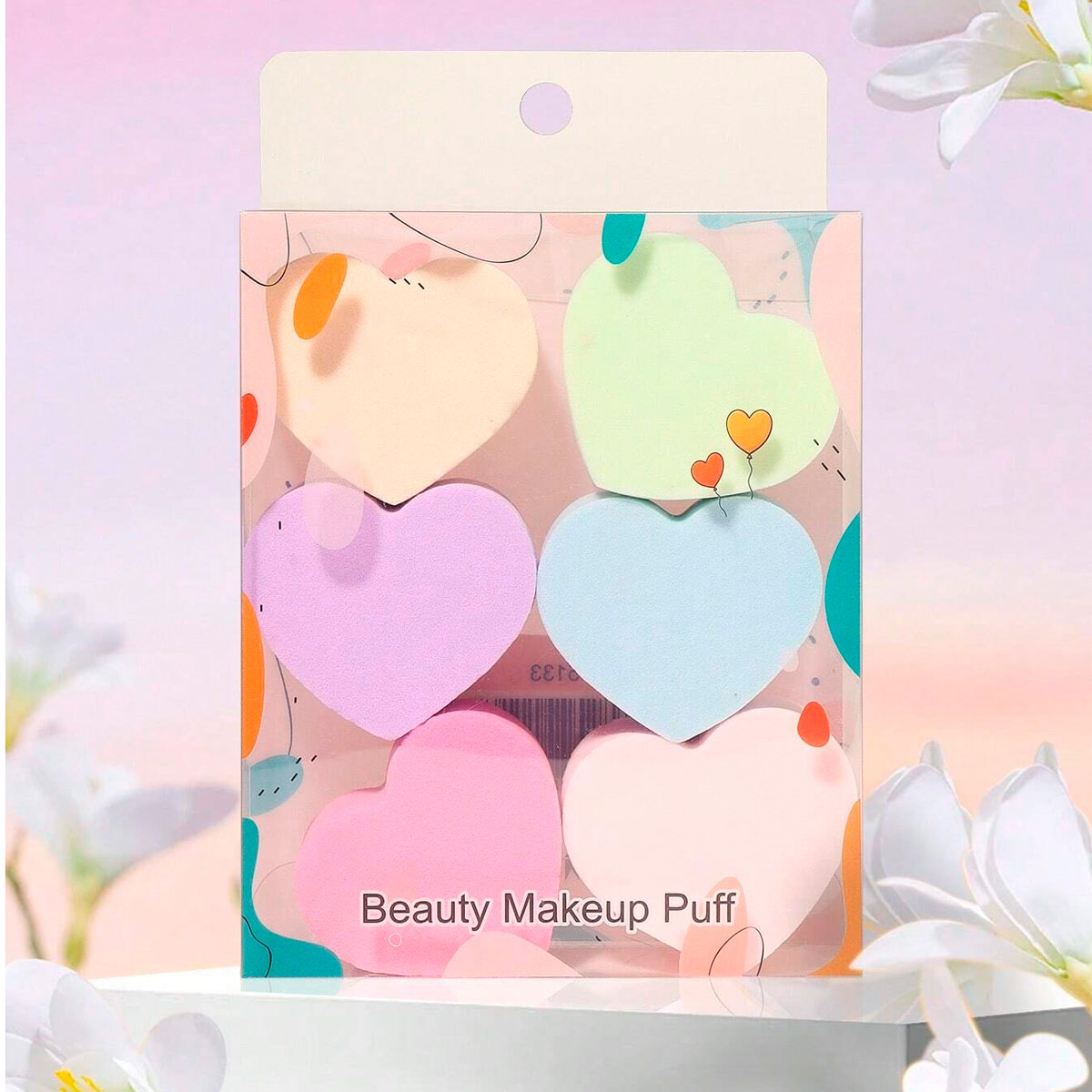 Esponjas de Maquillaje en Forma de Corazón, 6 pzas, Colores