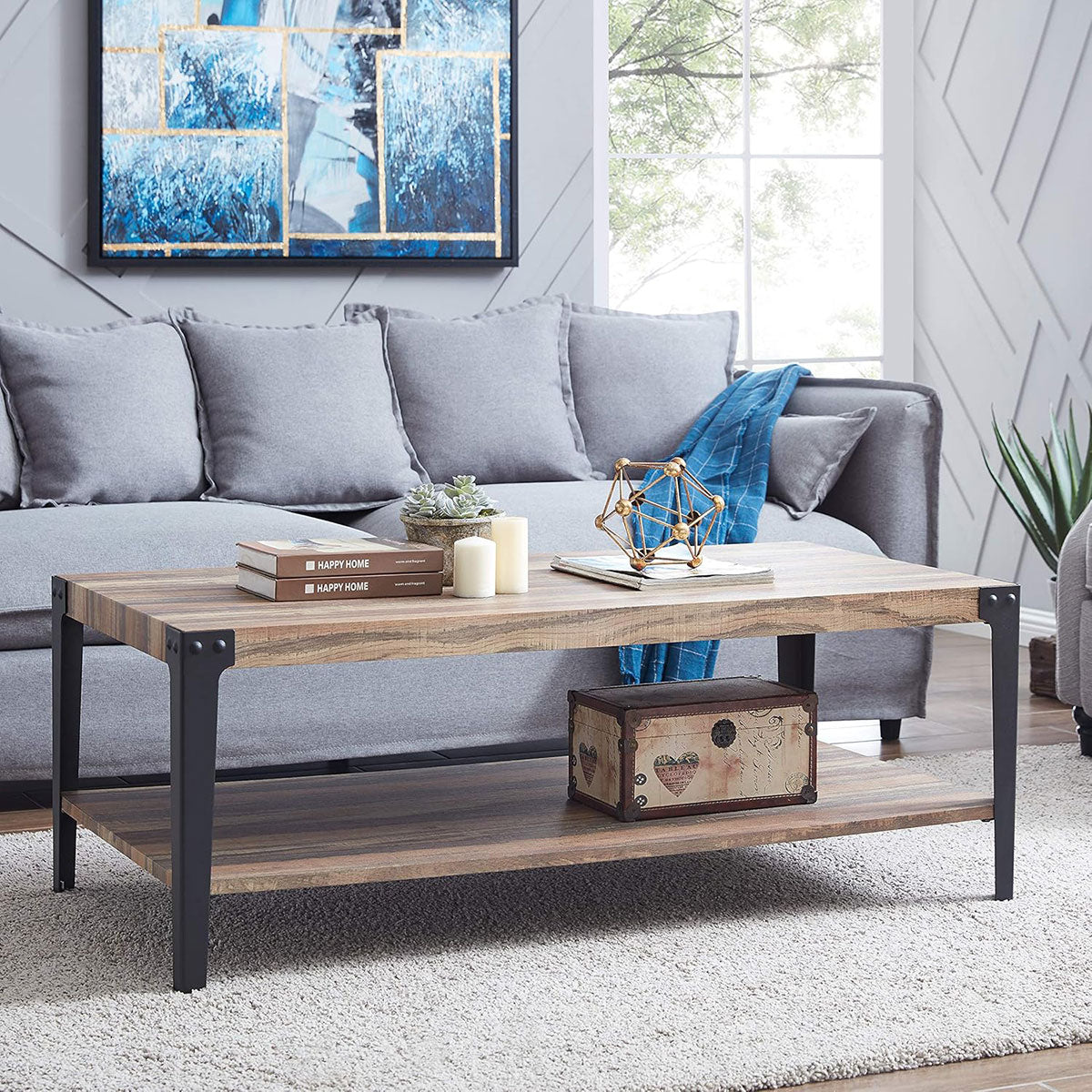 Mesa de Centro Decorativa, Acabado de Madera Envejecida