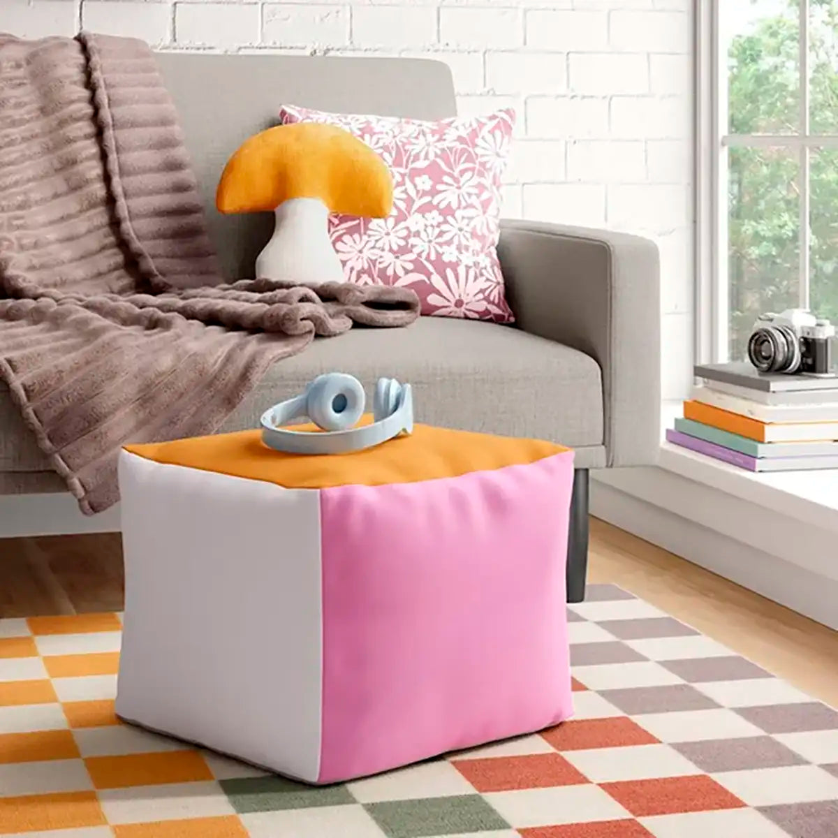 Pouf Cuadrado con Bloques de Color, Room Essentials