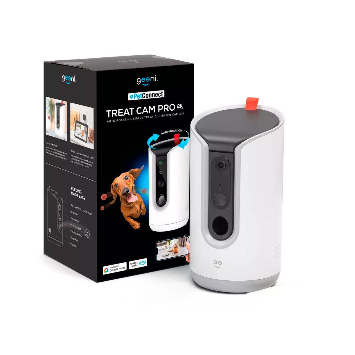 Dispensador Cam Pro Cámara Inteligente Giratoria 2K, Geeni PetConnect Treat