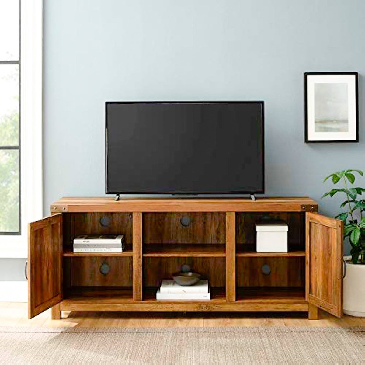 Mueble de TV con Puerta de Granero de Roble Rústico