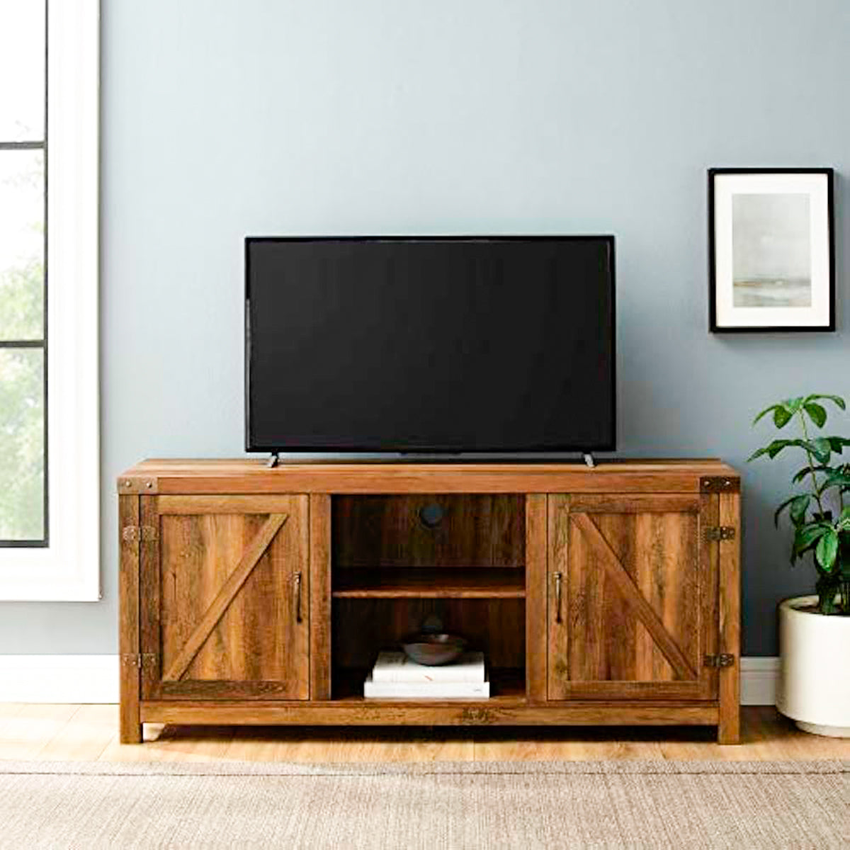Mueble de TV con Puerta de Granero de Roble Rústico