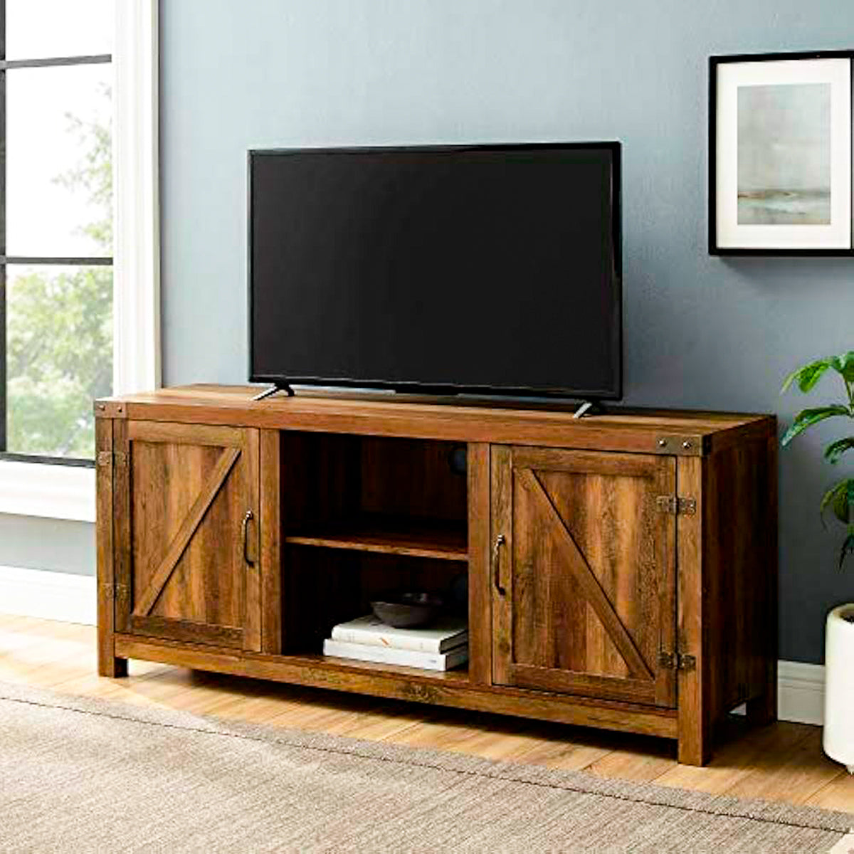Mueble de TV con Puerta de Granero de Roble Rústico