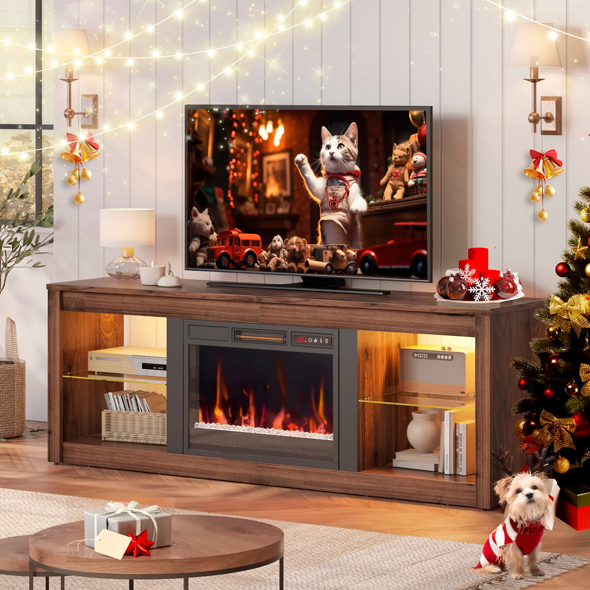 Mueble Moderno para TV con Chimenea Eléctrica y Luces LED, Bestier