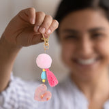 Llavero de Corazón con Pompón, Color Rosa, Inkanto