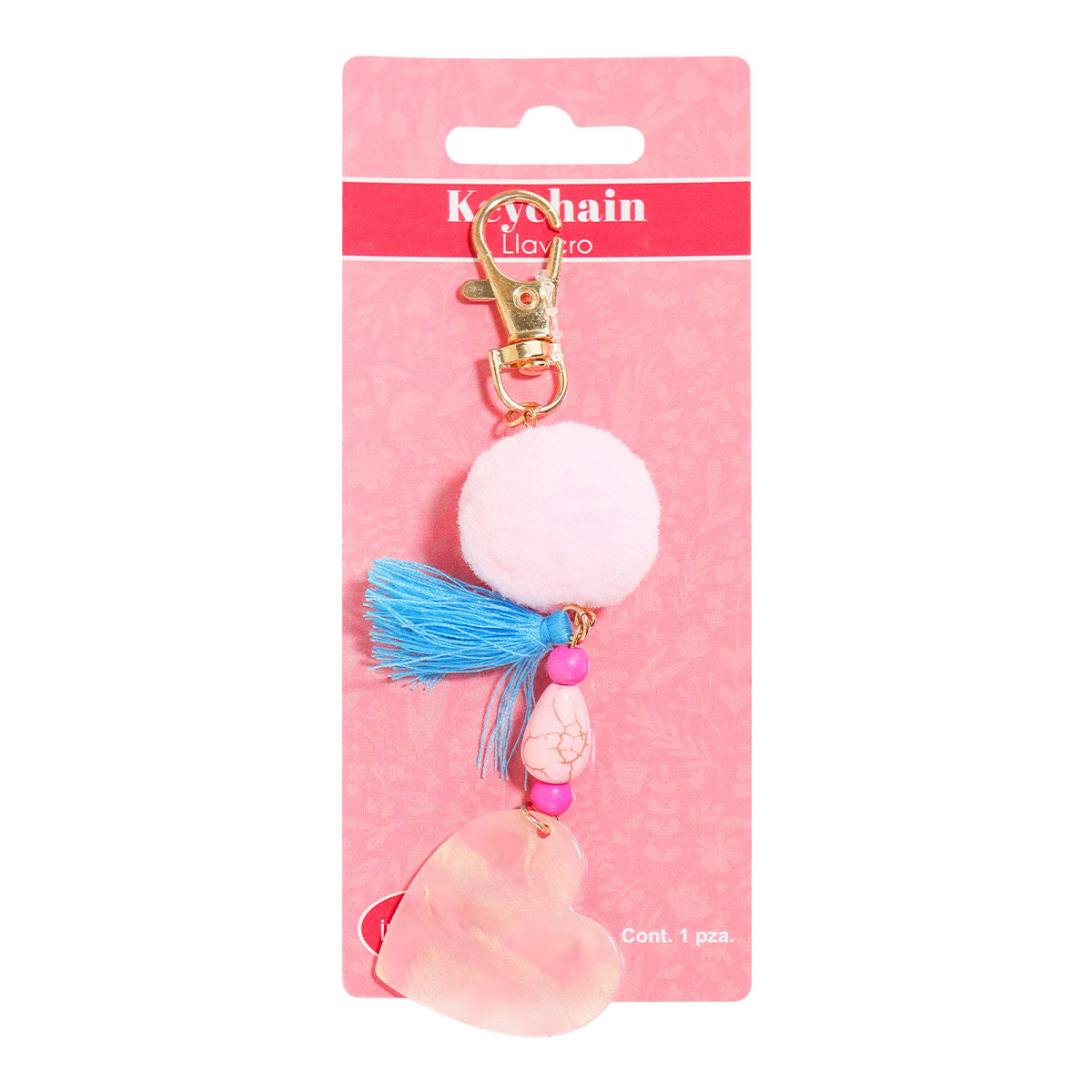 Llavero de Corazón con Pompón, Inkanto, Color Azul