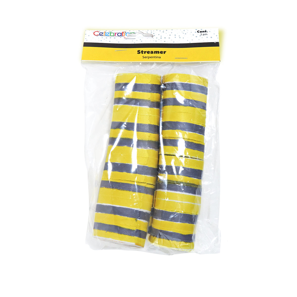 Serpentina Decorativa de Papel, Color Amarillo y Negro, 2 pzas