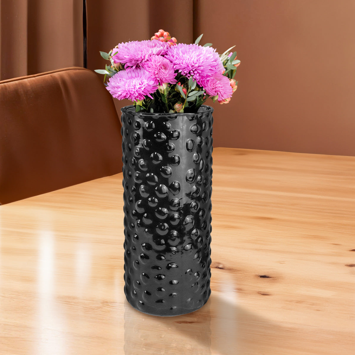 Florero Diseño Burbujas, Color Negro, 12x4 cm
