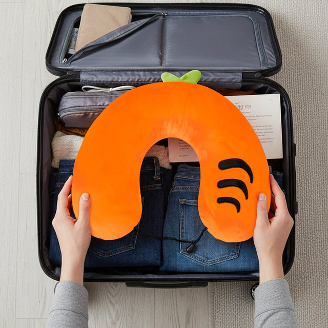 Almohada de Viaje Ergonómica, Color Naranja con Detalles Negros
