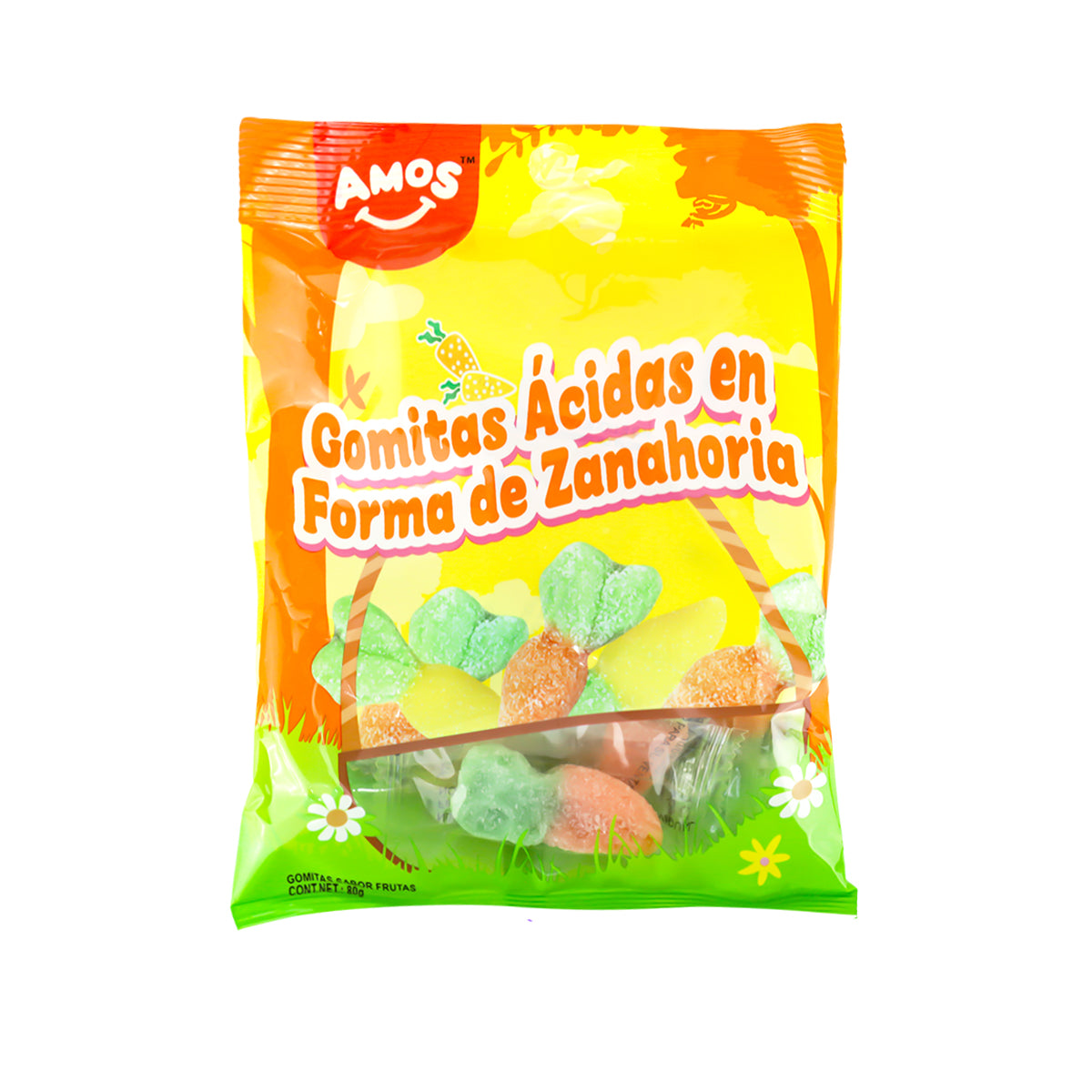 Gomitas Ácidas en Forma de Zanahoria, Amos, 80 g